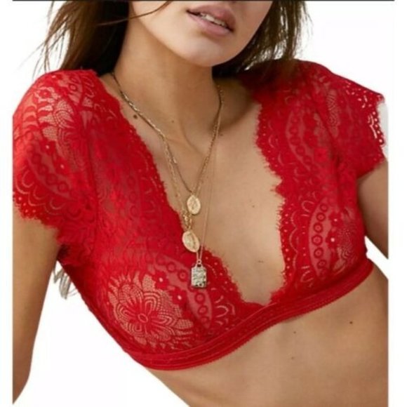 Free People Other - FREE PEOPLE Eyes on You Lace Plunge Bralette Red X-Large NEW
